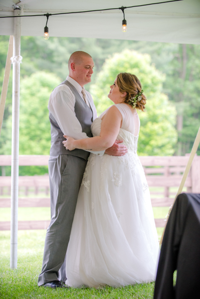 Bride and groom having their first dance at fawn hollow acres