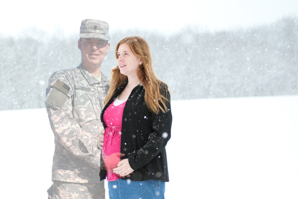 Army maternity photo in snow when Daddy was deployed