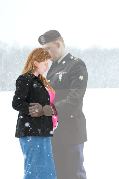 Army maternity photo in the snow when Daddy was deployed
