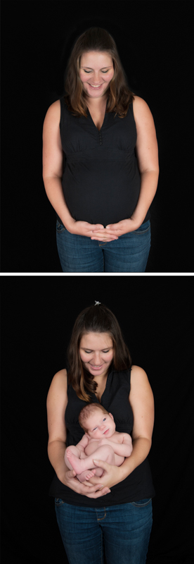 before - maternity picture and then same pose after - baby held in arms now