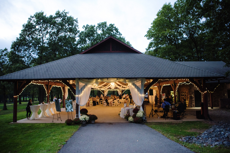 Lit up outdoor pavilion at Iron Valley Golf Course.  Taken by J & D Studio, Harrisburg Photographers